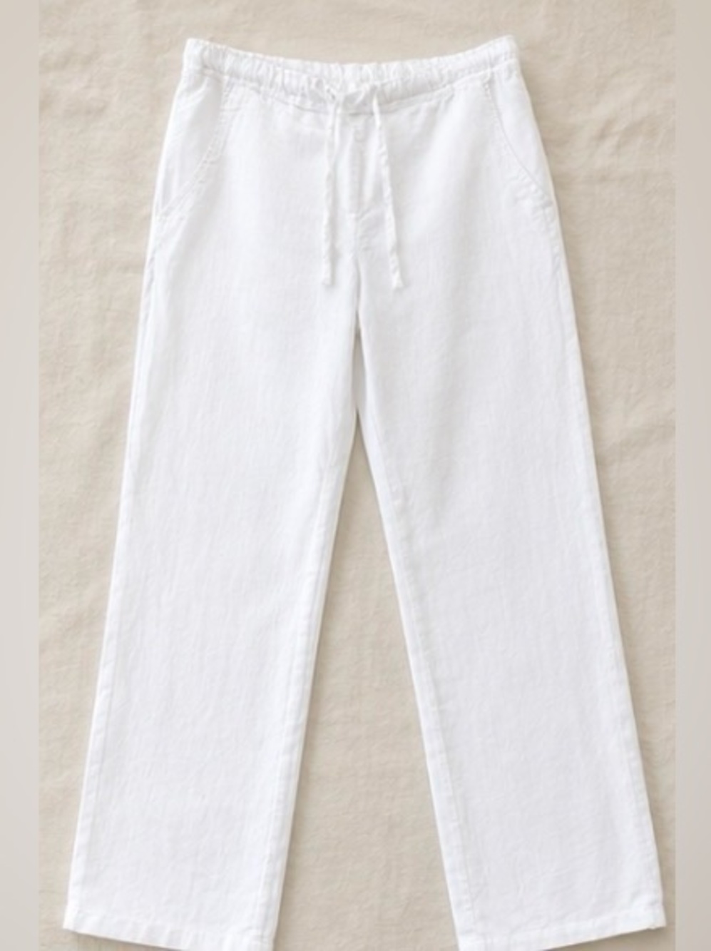[A Ruby] White 100% Linen Drawstring Pull-On Pants Elastic Waist Size 3 [M].